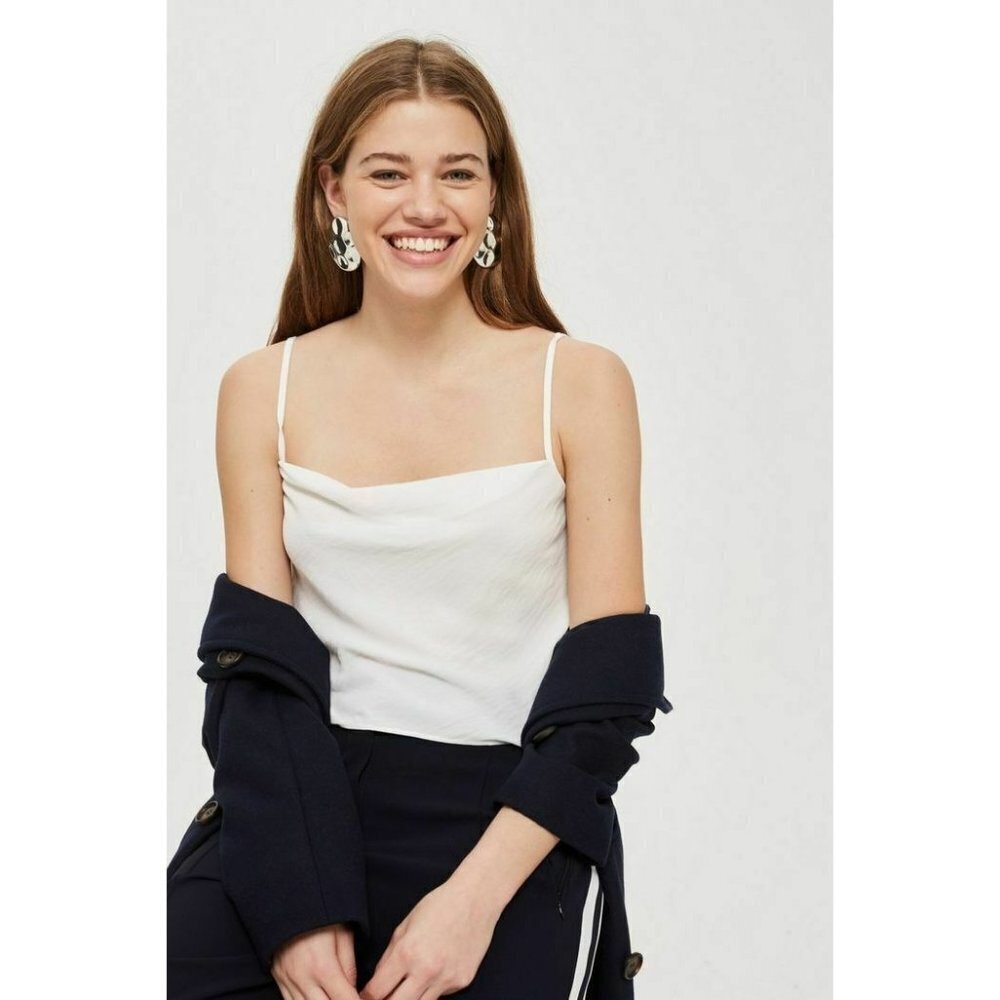 Topshop Womens Size 4 US Cowl Neck Camisole Tank Top Ivory 13A13N Draped 1296